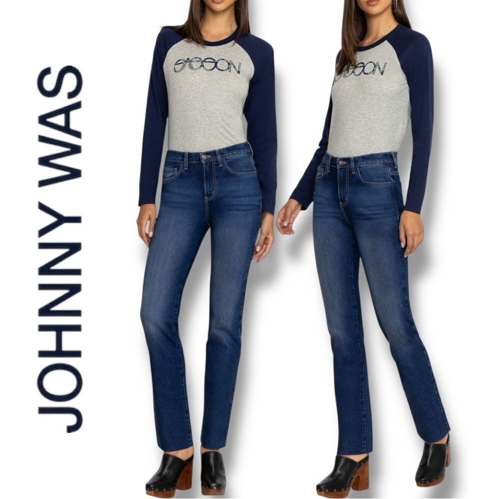JOHNNY WAS Sancere Blue Straight Leg Jeans in the Size 32